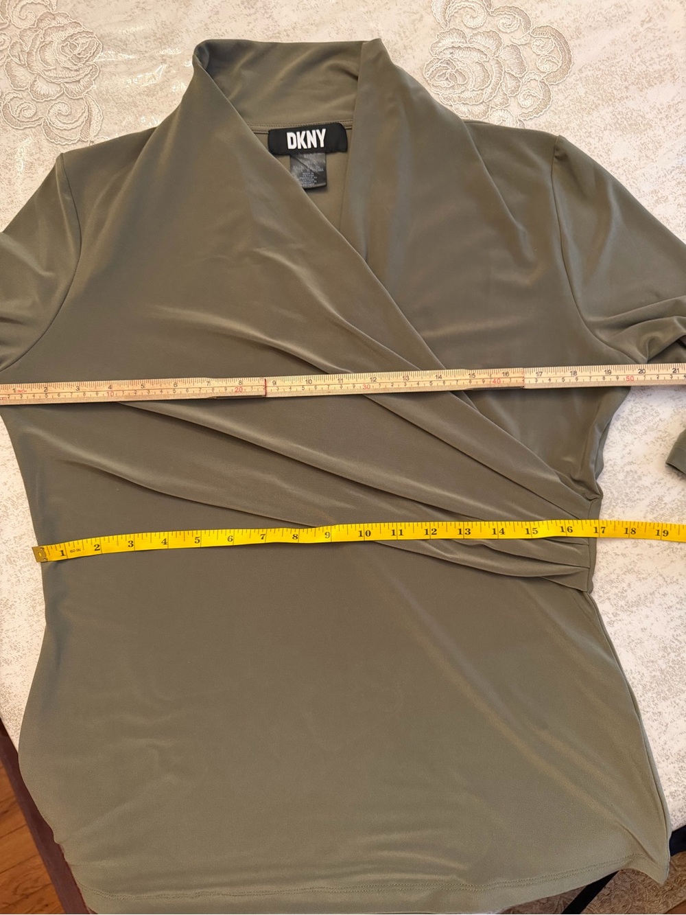 DKNY Olive Green Surplice Crossfront Long Sleeve Knit Top Size L - Picture 9 of 12